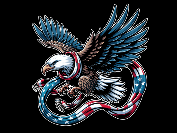 Eagle Flying with American Flag Vector