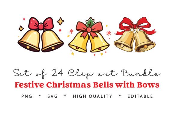 Festive Christmas Bells with Bows SVG Bundle