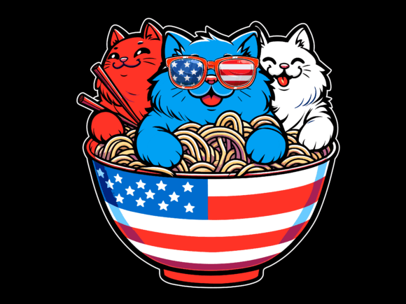 Group of Cats 4th of July USA Flag