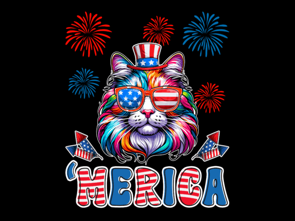 Merica Cat 4th of July USA Flag Vector
