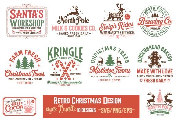 Retro Christmas Sign SVG Design Bundle